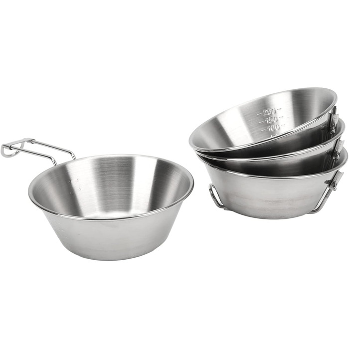 Набір посуду для кемпінгу Alomejor, 4-предметний набір мисок з нержавіючої сталі 304 зі складними ручками для активного відпочинку та походів, 12 x 4,5 см