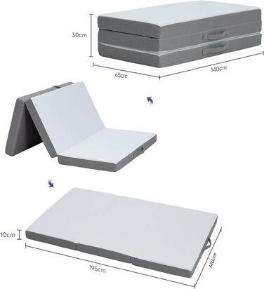 Розкладний матрац Z-hom, гостьовий матрац, 3-секційний розкладний матрац, 14019510 см, товстий пінопластовий матрац, складний матрац, для дорослих, знімний та пральний зовнішній чохол 14019510 см