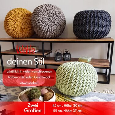 В&39язаний пуф ручної роботи Ø 55 см або Ø 45 см Подушка на підлогу, подушка на крісло, пуф для ніг, крісло-мішок - з елегантним виглядом об&39ємної в&39язки - внутрішнє оздоблення (коричневий, Ø 45 см) Коричневий Ø 45 см