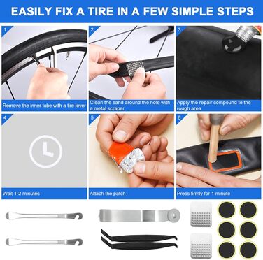 Набір велосипедних інструментів, мультиінструмент 16-в-1 з водонепроникною кришкою, міні-насос, 12 гумових накладок з клейким покриттям, практичне місце для зберігання