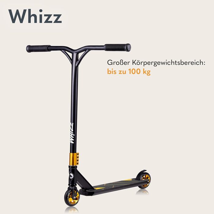 Трюковий самокат LIONELO WHIZZ, підшипники ABEC-9, алюмінієва дека, система компресії HIC, колеса 110 мм, широкий T-подібний кермо, гальмо Flex Fender MN Steel, унікальний дизайн, чорний L