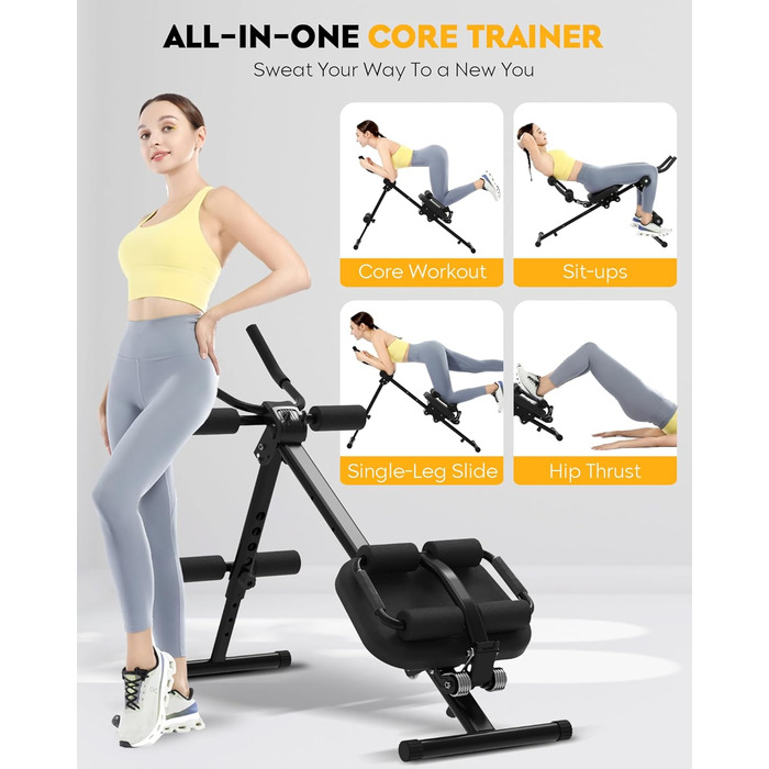 Тренажер для м&39язів живота GuuG складний тренажер для живота, фітнес-тренажер для живота, домашній тренажерний зал для чоловіків та жінок, чорний