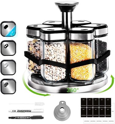 Карусель для спецій, що обертається на 360, органайзер для спецій з 6 баночками для спецій об&39ємом 120 мл, регулювання розміру на 360, ніжна підставка для спецій з нержавіючої сталі, зберігання основних спецій для початківців-кухарів, один шар - 6 баноч