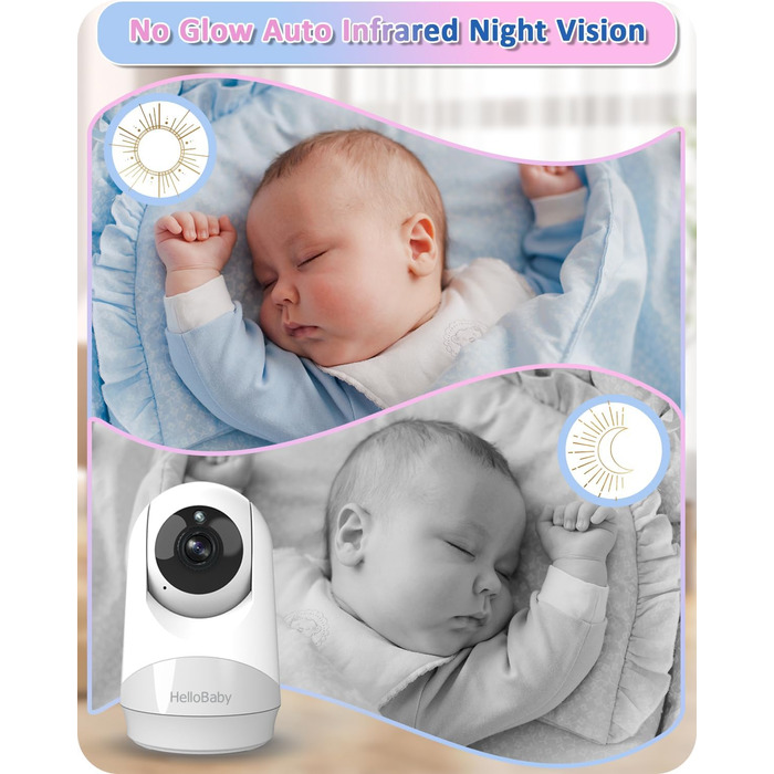 Монітор для дітей HelloBaby з камерою, 29 годин роботи від батареї, монітор для дітей 355/120 з камерою з поворотом і нахилом із д