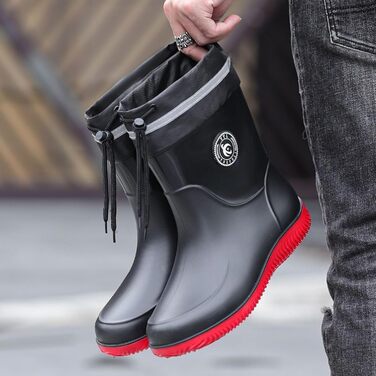 Водонепроникні гумові чоботи Pangolin для жінок та чоловіків, дощовики до середини литки з нековзною підошвою, знімний теплий внутрішній черевик/підкладка, робочі чоботи для садівництва на відкритому повітрі, чорні/червоні, EU 48