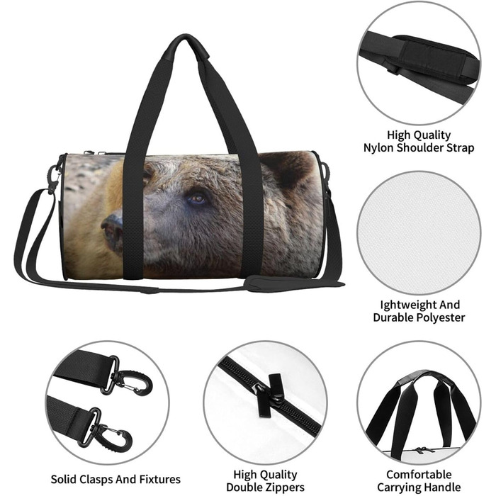 Спортивна сумка, дорожня сумка, з принтом ведмедя, сумка для подорожей на вихідні, чорна, універсальний розмір