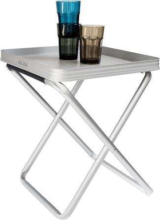 Алюмінієвий стілець зі стільницею з МДФ та підносом, 40x40x47 см. Складаний алюмінієвий стілець, кемпінговий стілець, рибальський стілець, кемпінговий стіл, стіл для кемпера, стіл для каравану, складаний, зручний бічний столик. 1