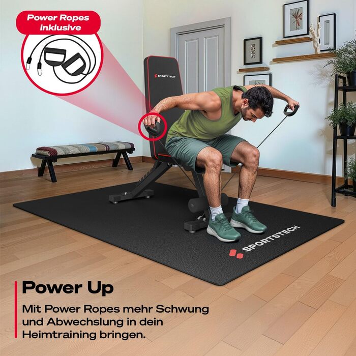 Складана та регульована силова лава Sportstech BRT250 багатофункціональна фітнес-лава для домашнього використання, лава 7-в-1 для тренувань усього тіла, компактно складається, вантажопідйомність до 300 кг BRT250 чорного кольору