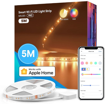 Працює з Apple HomeKit, Wi-Fi Led Strip, Smart RGBWW Strip, сумісними з Alexa та Google, для дому, вечірки, Різдва SMART та для HomeKit 5M, 5m