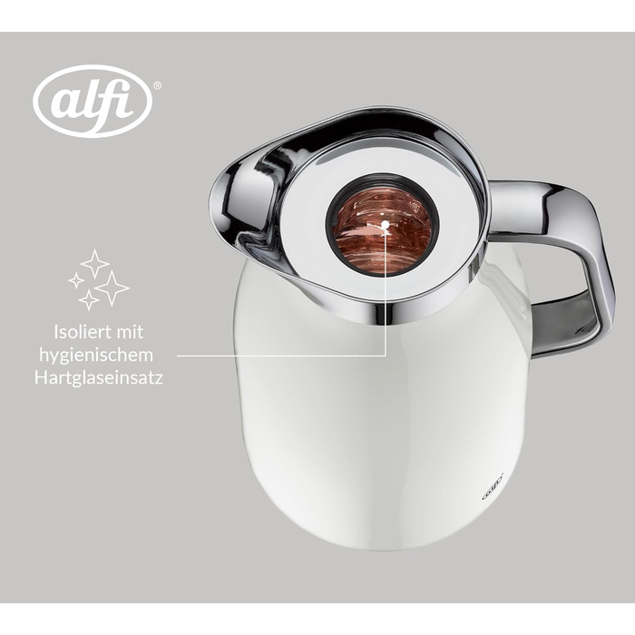 Л, кокосово-білий матовий, термос з нержавіючої сталі з гігієнічною скляною вкладкою, кришка, що закручується, зі зручною кнопкою, ергономічна ручка, керування однією рукою, ідеально підходить як кавник 1000 мл кокосово-білий матовий, 1.0