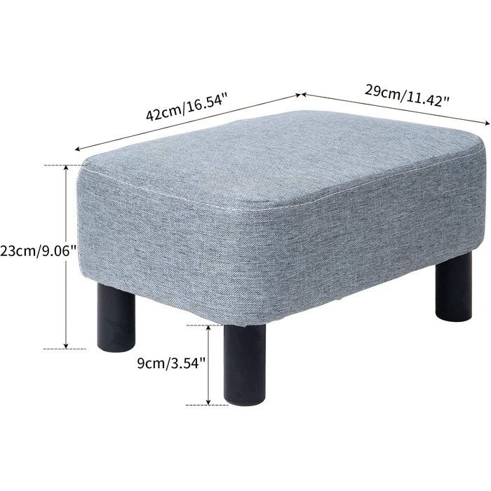 Невеликий пуф, табурет з лляної тканини, прямокутний пуф з м&39яким сидінням, соснові ніжки та м&39яке відділення для взуття для вітальні та спальні, світло-сірий RF-BD214-D Синьо-сіра тканина