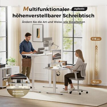 Електрично регульований по висоті стіл 140 x 80 см зі світлодіодною стрічкою, USB-портом та регульованою підставкою для монітора, стіл для роботи стоячи з 4-секційною стільницею, комп&39ютерний стіл, білий 140 x 80 см зі світлодіодним підсвічуванням