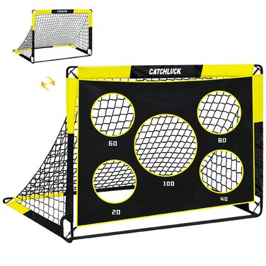 Футбольні ворота для саду, дитячі футбольні ворота 2 в 1, висувні футбольні ворота з лунками для ударів та сумкою для перенесення, кілки для землі, покращення - жовті - 120x90x90