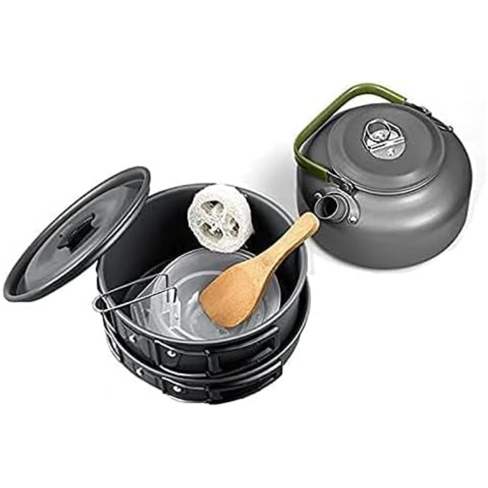 Набір посуду Qtiwe з 10 предметів, горщики для пікніка, набір посуду для кемпінгу, походів на свіжому повітрі, пікніків, барбекю, складні горщики для кемпінгу, сертифіковані FDA