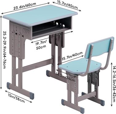 Дитячий комплект столу та стільця, регульований по висоті, для школи та університету, комплект столу та стільця з шухлядою для зберігання речей, ергономічний комплект стільців для роботи з гачком для рюкзака, підходить для дітей від