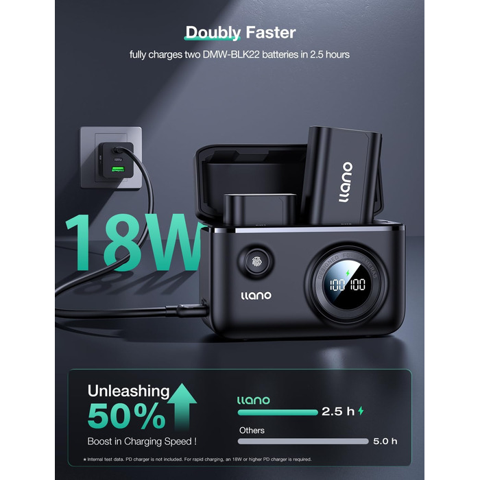 Швидкий зарядний пристрій llano DMW-BLK22 для Panasonic Lumix S5, S5II, S9, GH6, S5IIX, GH5 II, S5M2, S5M2X, GH5M2, PD 18 Вт, двоканальний, зарядний пристрій типу C USB