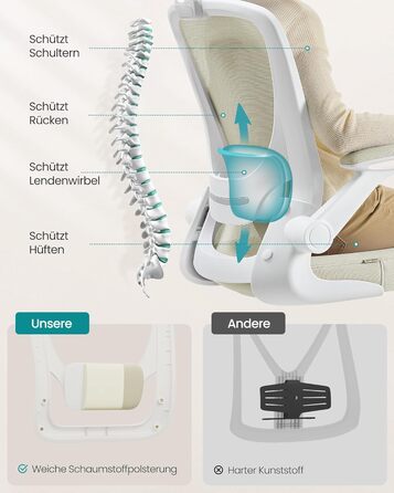 Ергономічне офісне крісло SONGMICS OBN047K01, 53 см, сітка, бежевий капучино