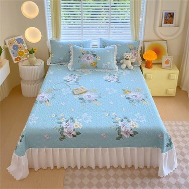 Покривало Highdi для двоспальних/острівних ліжок, покривало з квітковим принтом, м&39яке стьобане покривало, двостороннє легке покривало з мікрофібри, для ліжка та дивана (синій, 280x245 см) синій 280x245 см