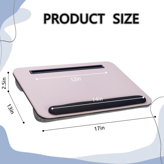 Стіл для ноутбука портативний, до 16 дюймів, з підставкою для планшета, вбудованою подушкою та підтримкою зап'ясть, ідеальний для дому та офісу, сіро-ліловий колір