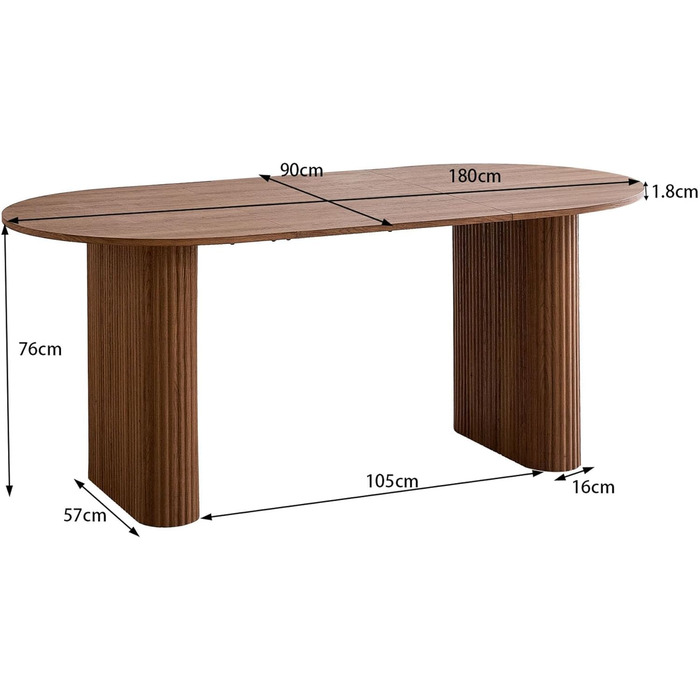 Овальний обідній стіл 180 см для 6-8 осіб сучасний фермерський стіл з поверхнею під дерево та стабільними еліптичними ніжками для кухні, їдальні, конференц-залу (темно-коричневий)