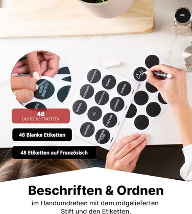 Підставка для спецій Deco haus, настінна та настінна З БАНКАМИ ДЛЯ СПЕЦІЙ ТА ЕТИКЕТКАМИ - Органайзер для спецій - Підставка для спецій - Підвісна система підставок для спецій - Зберігання спецій - Банки для спецій з полицею, чорний колір - Набір з 24 шт.