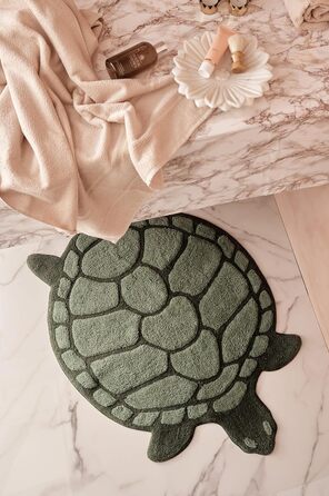 Килимок для ванної ELLOS Home Lazy у формі черепахи, колекція Staycation, декор для ванної кімнати, екологічно чиста бавовна, сертифікований Oeko-TEX Standard 100 - зелений, 75x98 см