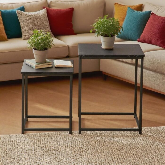 Журнальний столик BIGTREE, комплект із 2 шт., сучасний диван-столик, стіл для вітальні з дерева, столики, що складаються один на одного, квадратний/чорний