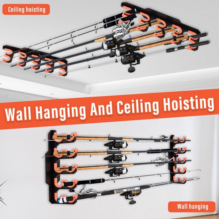 Настінний тримач для вудки з 2 предметів із силіконовими захисними накладками, настінне кріплення для вудки в гараж, широкий тримач для вудки, стійка для вудки, кріплення на стіну або стелю, стійка для риболовлі, тримач для вудки на 20 вудок