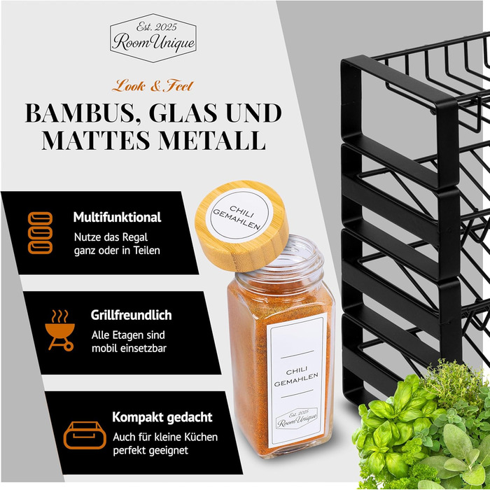Підставка для спецій з баночками для спецій 21 банка (по 120 мл кожна) з бамбуковими кришками Етикетки Вставки для шейкера Лійка щіточка Металева підставка 36,62511 см Модульна з можливістю запису Маркер у комплекті