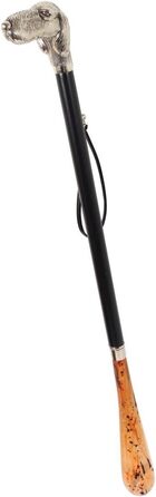 Дизайнерський ріжок для взуття 70 см зі сріблястою головою собаки в якості ручки, чорний дерев'яний стрижень