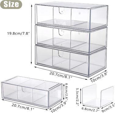 Акрилова коробка для зберігання з 3 шухляд, штабелюваний органайзер для косметики, прозора шухляда зі знімними роздільниками для ювелірних виробів, товарів для здоров&39я, кавових капсул, канцелярського приладдя