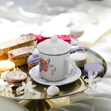 Емальована кружка Ciieeo Vintage Coffee Cup з кришкою, товстостінна емальована кружка для пиття, портативна чашка для води на відкритому повітрі для кемпінгу, офісу та дому