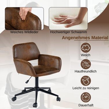 Вінтажне офісне крісло з підлокітниками, поворотне на 360, регульована висота 4555 см, під коричневу шкіру, з колесами для домашнього офісу