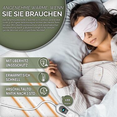 Підогріта підковдра 150x80 см з автоматичним вимиканням Підогріта ковдра з 3 температурними режимами Підігрітий килимок для ліжка М&39яка флісова підогріта ковдра, однотонна, 150 x 80 см