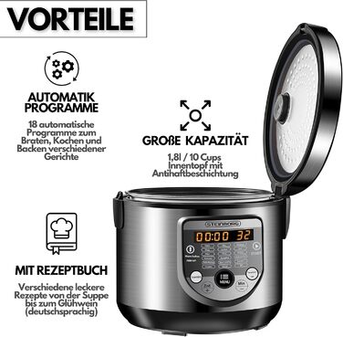 Мультиварка 18в1 Повільна плита 900 Вт 5 літрів Рисоварка Відпарювач Підігрівач їжі Сотейник Йогуртниця Мультипіч Скороварка Гаряча плита Плита