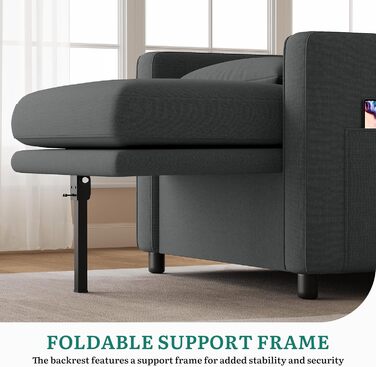 Крісло-ліжко з функцією сну 19288, розкладний диван-ліжко 3-в-1, регульоване одномісне крісло з подушкою та бічною кишенею, диван з функцією сну для вітальні-квартири, темно-сірий