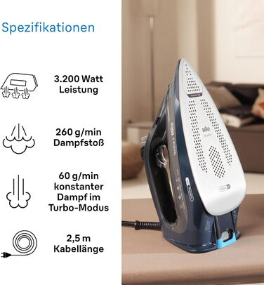 Парова праска Braun TexStyle 9 SI9682 DB з технологією FreeGlide 3D, вертикальна подача пари, функція захисту від крапель, функція