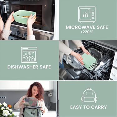 Ланчбокс Bugucat для дорослих 2000 мл, герметичний контейнер для обіду з роздільниками, бento-бокс для дітей, контейнер для салату з виделкою, для школи, офісу, темно-зелений 2000 мл