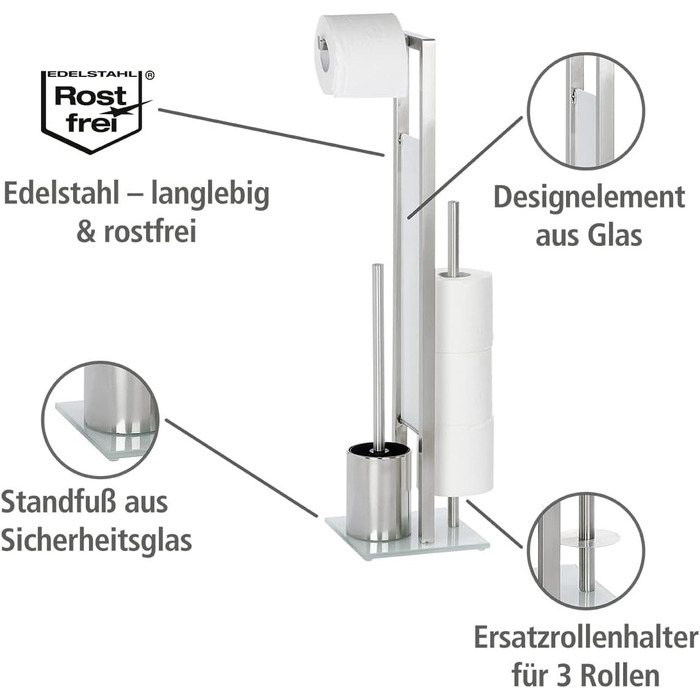 Набір для унітазу WENKO Rivalta, з вбудованим тримачем для рулону туалетного паперу та тримачем для щітки, з нержавіючої сталі без