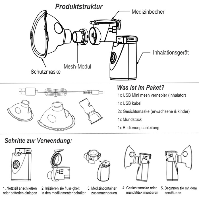 Інгалятор для дорослих Інгалятор для дітей Інгалятор для дітей Небулайзер з маскою для обличчя та мундштуком Функція автоматичного очищення при респіраторних захворюваннях Ефективний (синій)