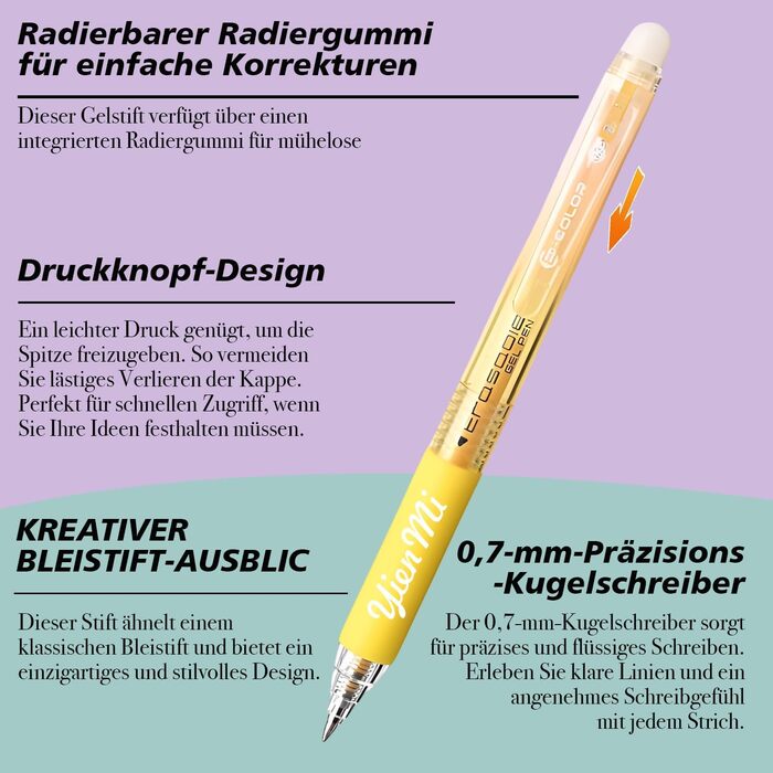 Набір гелевих ручок, що стираються, 24 кольори ідеально підходить для малювання, письма та планування. Спеціальне чорнило дозволяє легко прибирати помилки. Ідеально підходить для творчих проектів, ведення журналу та навчання.