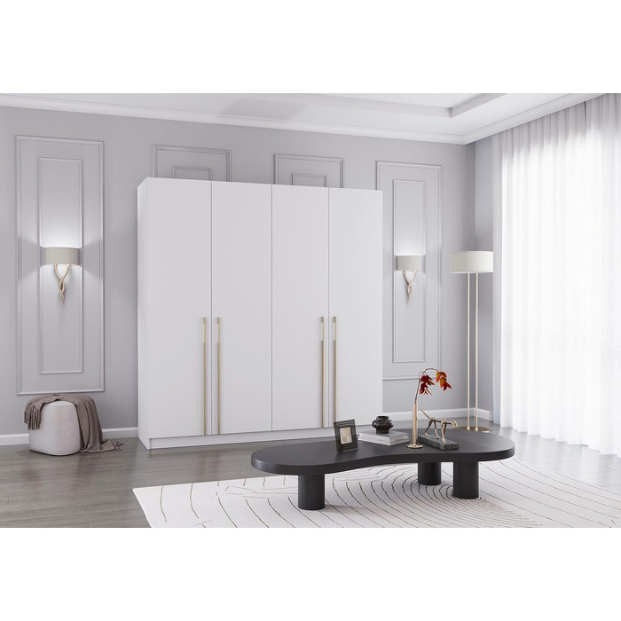 Шафа з розпашними дверима, Шафа - Шафа для спальні - 57 x 200 x 210 см - Шафа для вітальні, Вішалка для пальто, Тумба з полицями та двома вішаками для одягу - Біла