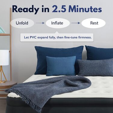 Надувний матрац King Koil Luxury California King із вбудованим запатентованим високошвидкісним насосом для дому, кемпінгу та використання гостями, надувний матрац подвійної висоти, водонепроникний, 1 рік California King Black