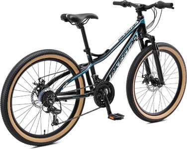 Гірський велосипед BIKESTAR з алюмінію, дитячий, 24 дюйми, вік 9-14 років, хардтейл 21 швидкість Shimano Gears, дискові гальма, амортизаційна вилка Дитячий велосипед Безризиковий пробний період, чорний та бензиновий