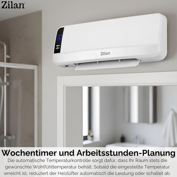 Настінний керамічний вентилятор-обігрівач, електричний вентилятор-обігрівач для ванної кімнати, енергозберігаючий, з дистанційним керуванням, міні-обігрівач, настінний обігрівач, керамічний нагрівальний елемент, швидкий нагрів, 12-годинний таймер, 2000 Вт