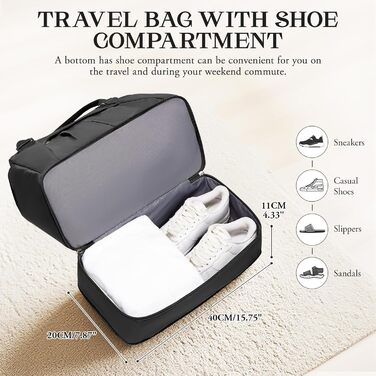 Мала дорожня сумка, 40x20x25 см, Ручна поклажа Ryanair для літаків, Спортивна сумка на вихідні, Жіноча водонепроникна дорожня сумка, Сумка для підгузків, Сумка для клініки, Сумка для пологів, Лікарняна сумка з відділенням для взуття, B-Black B01-black Rya