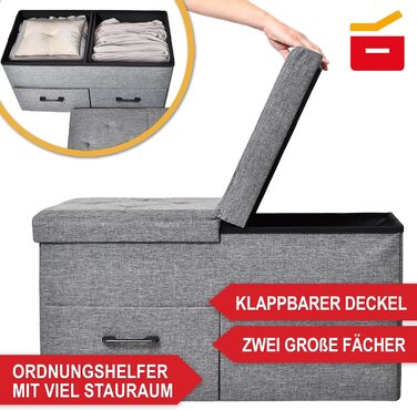 Лавка для зберігання речей - з практичним місцем для зберігання речей - кришка на петлях та шухляди - коробка для зберігання сірого кольору - м&39яка - ідеальні меблі для вітальні, коридору тощо (2 шухляди)