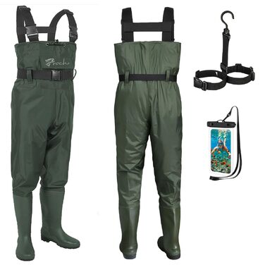 Вейдерси Croch для чоловіків та жінок, рибальські штани, водонепроникні ПВХ-нейлонові з гумовими вейдерсами, розміри 38-47, ідеальні вейдерси та рибальські штани, зелені, розмір 47