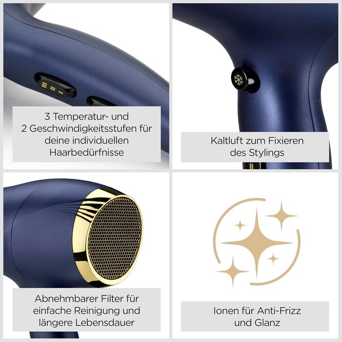 Фен BaByliss Midnight Luxe Потужний (2300 Вт), Іонізація Anti-Frizz, швидке сушіння, професійний та легкий, 3 температурні та 2 швидкісні режими, 5781PE EU