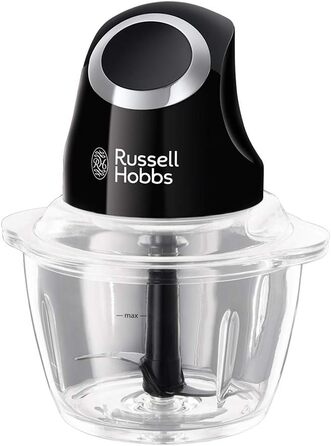 Електричний подрібнювач Russell Hobbs Mini скляний контейнер з кришкою для зберігання матовий чорний (500 мл, подрібнювач овочів, блендер, мульти-& універсальний подрібнювач овочів, фруктів і м'яса) 24662-56 Подрібнювач, одинарний